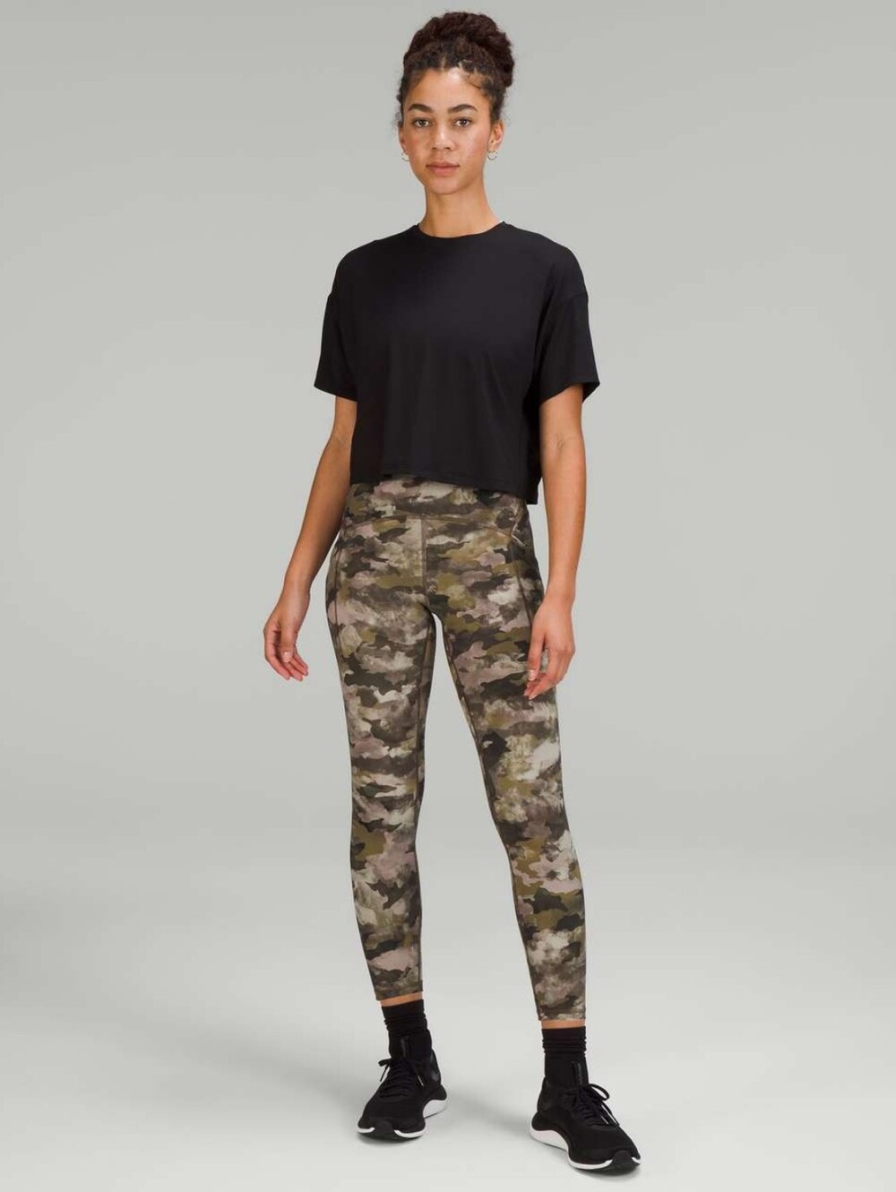 Lululemon Camo Leggings 4 Womens Power Thru High Rise 24" Spell Out Logo Pckts